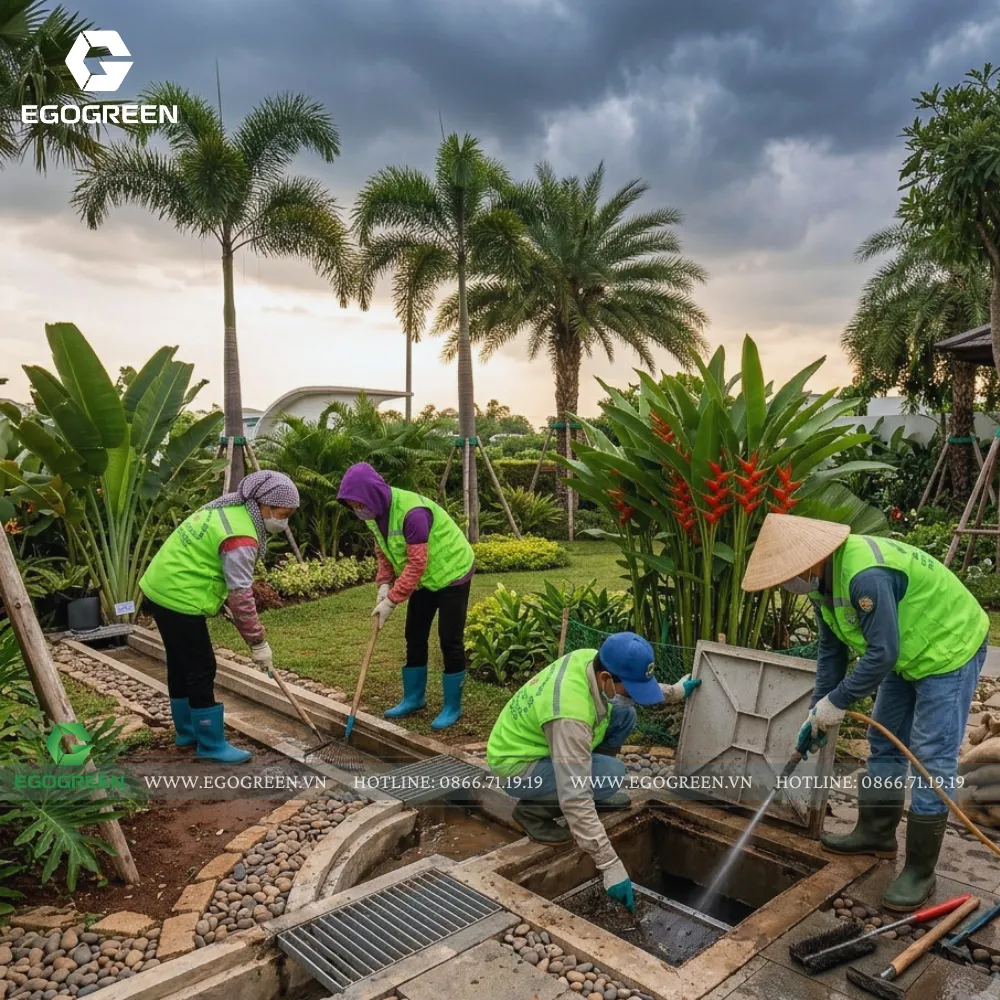 Kiểm tra và vệ sinh hệ thống thoát nước trước mùa mưa.